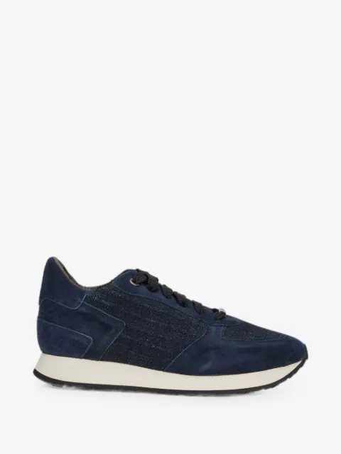 Moorer baskets en jean à empiècements en daim