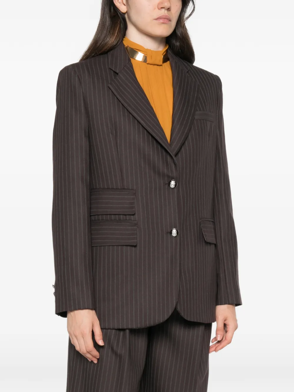 Elisabetta Franchi Blazer met krijtstreep en gekerfde revers Bruin