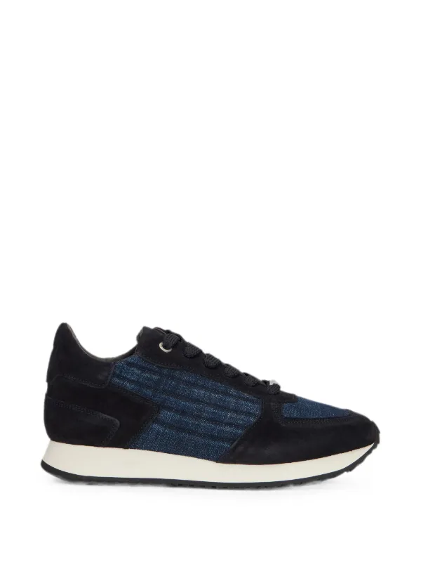 Moorer Leather Denim-insert Sneakers in Blue