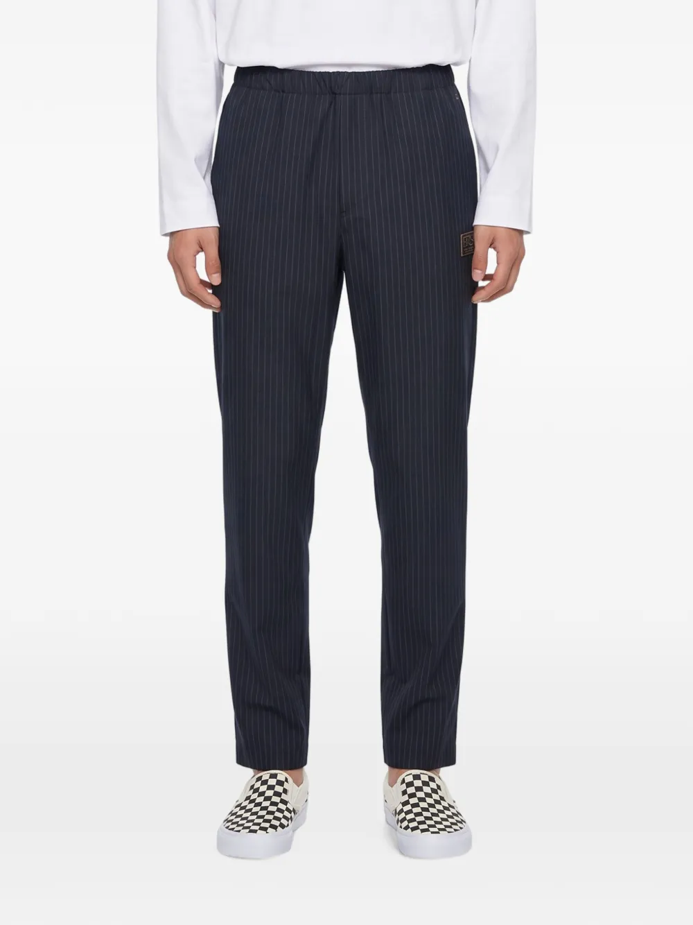 Undercover pinstripe-print logo-patch trousers Blauw