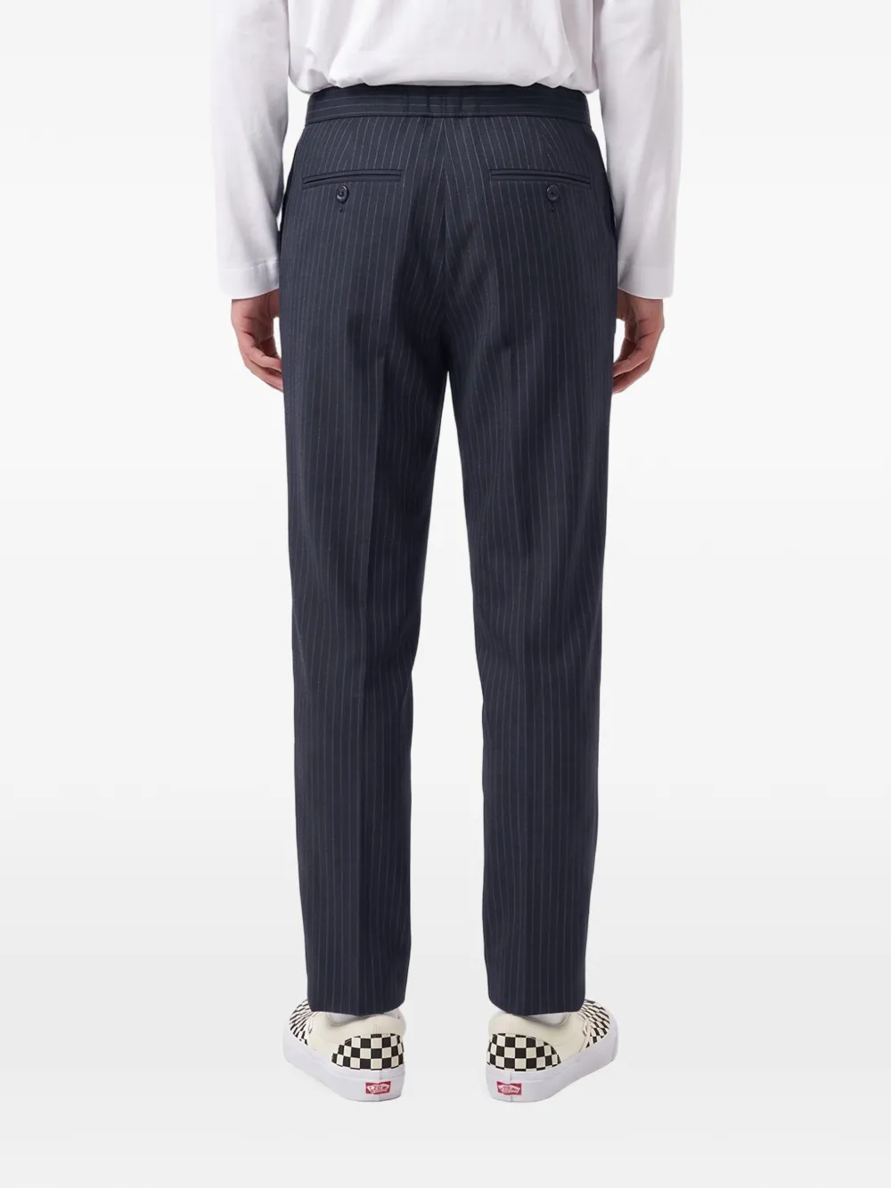 Undercover pinstripe-print logo-patch trousers Blauw