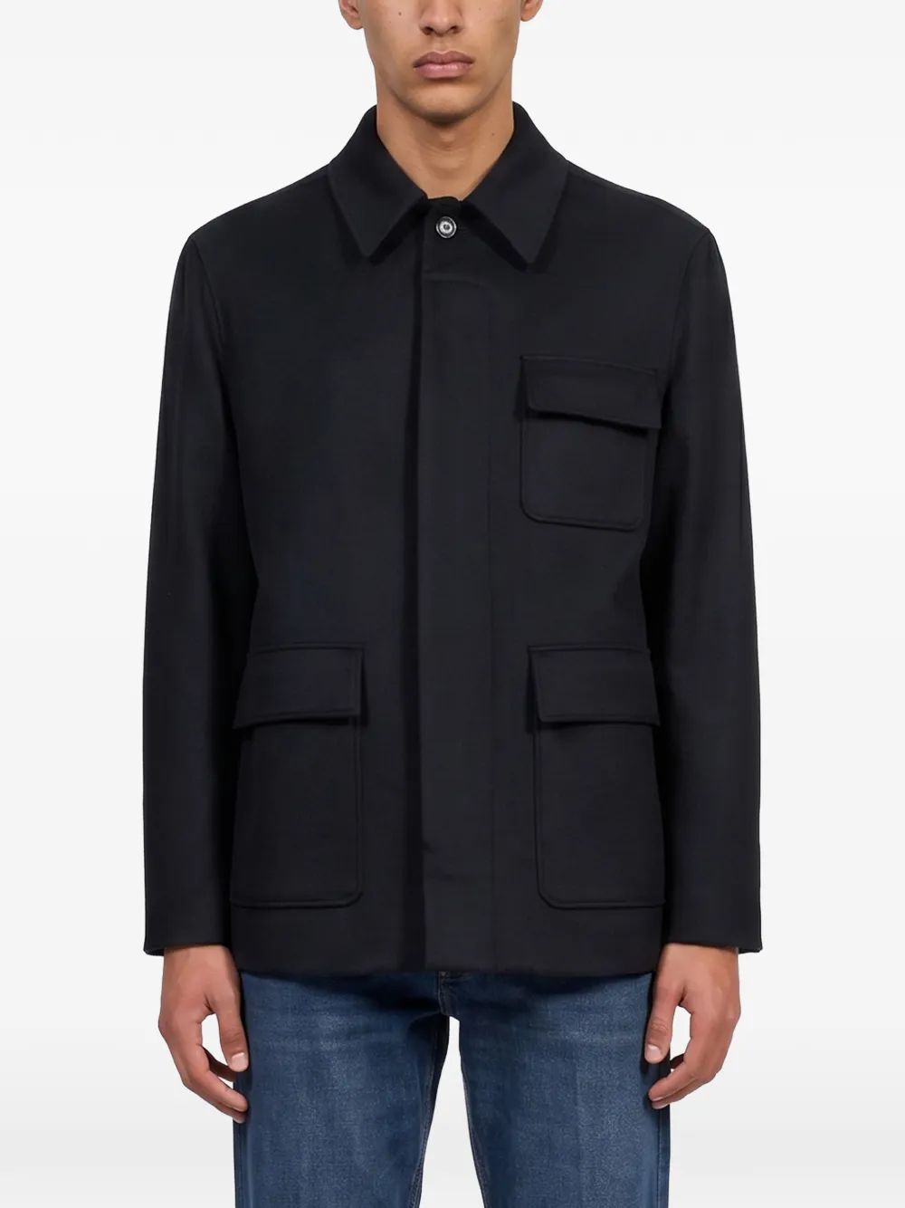 Lardini Multi-pocket Concealed-fastening Jacket In Black