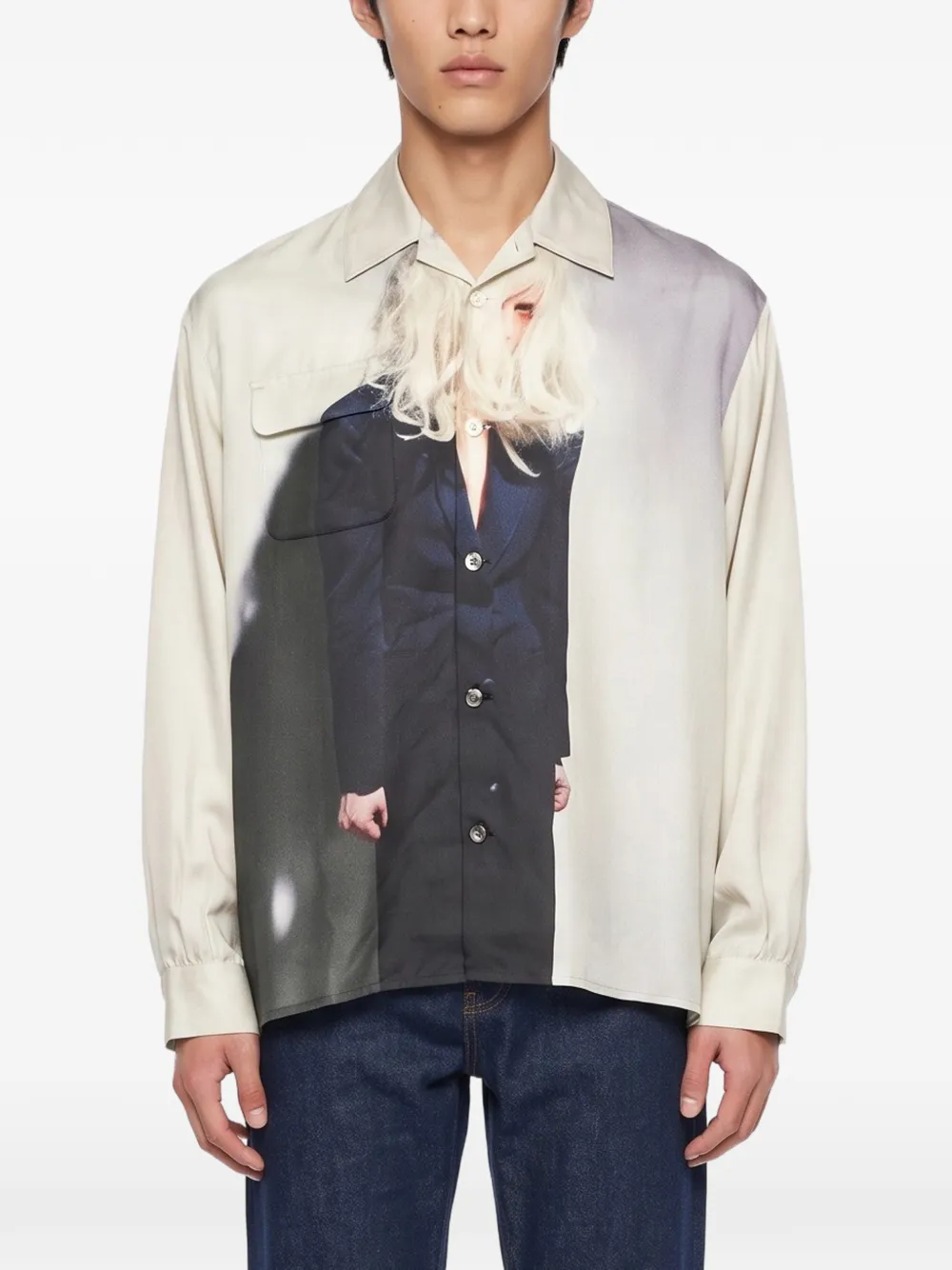 Undercover graphic-print button-up shirt Beige