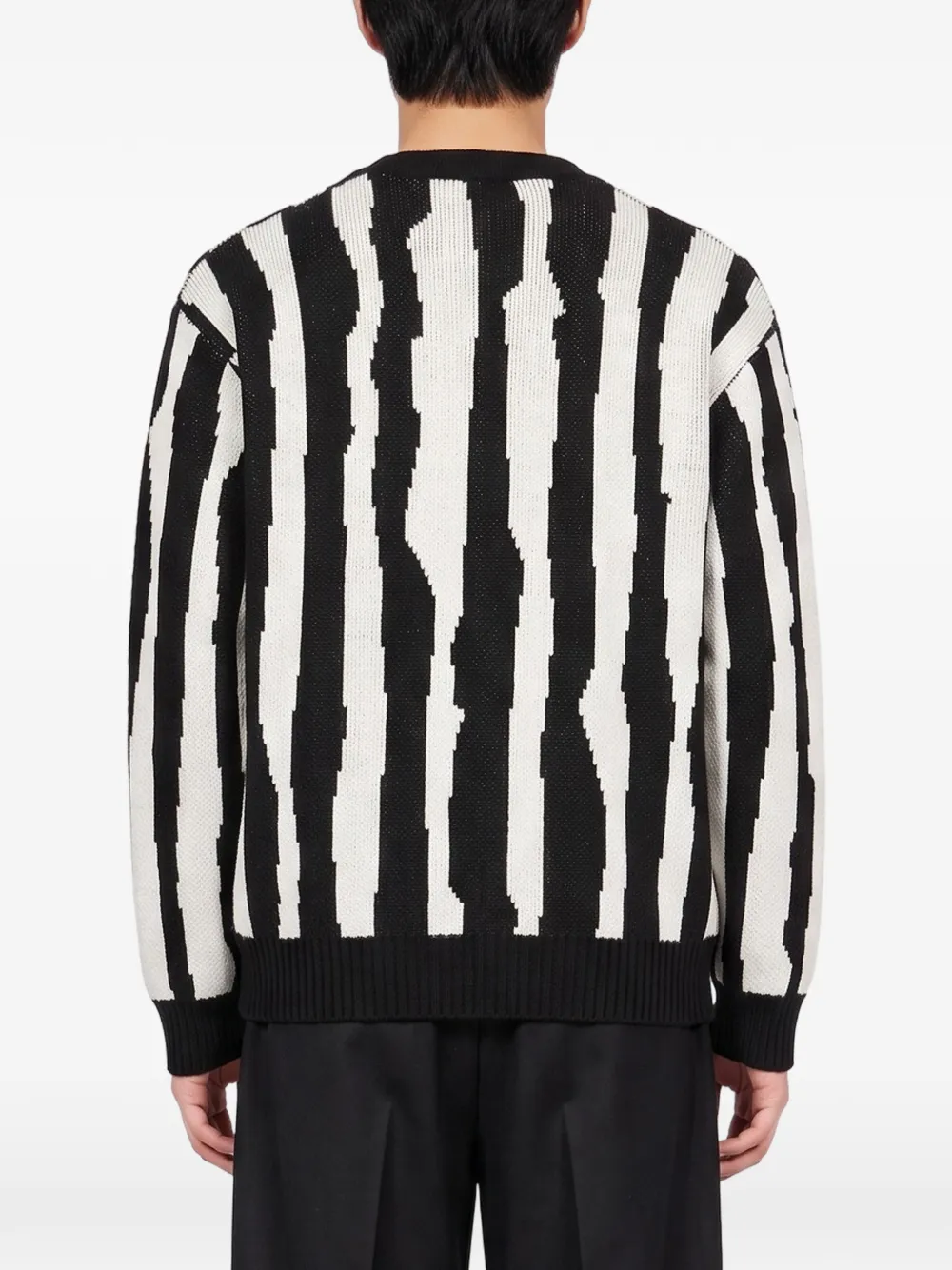 Undercover striped intarsia-knit cardigan Zwart