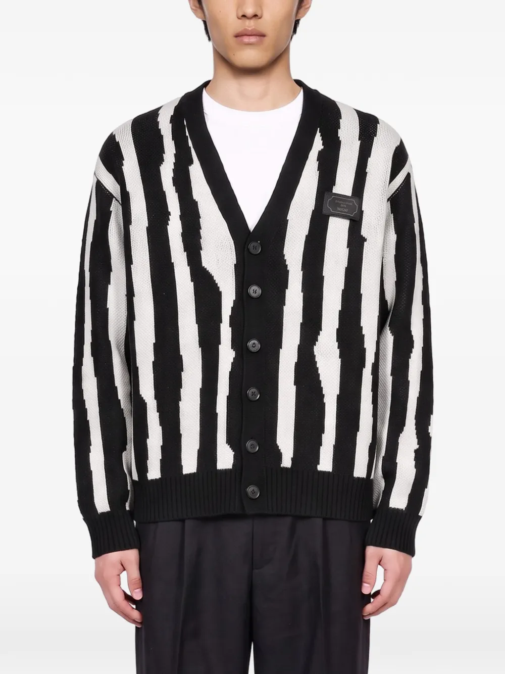 Undercover striped intarsia-knit cardigan Zwart