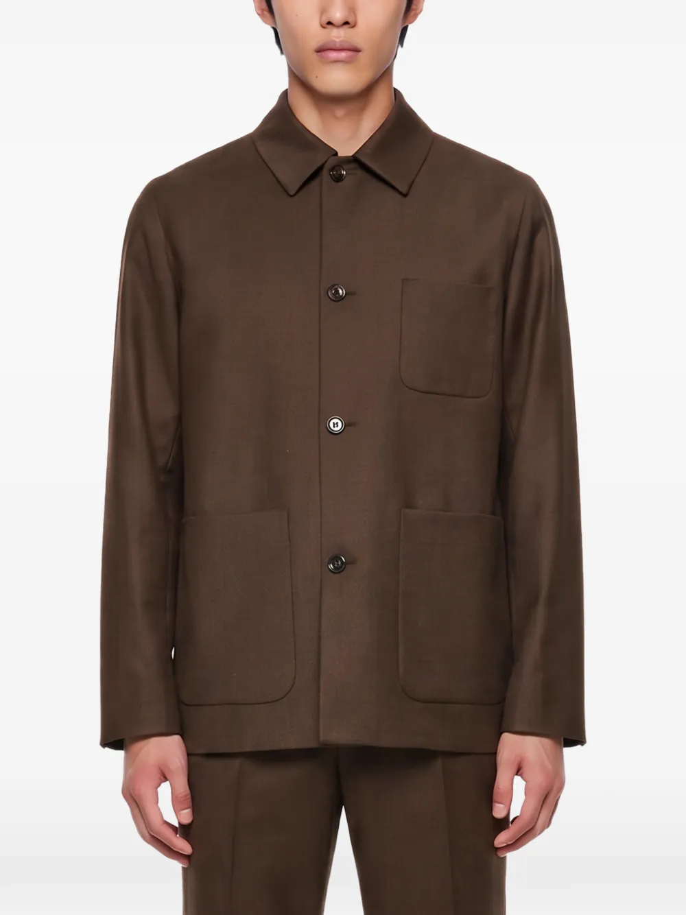 Lardini Shirtjack met opgestikte zak Bruin