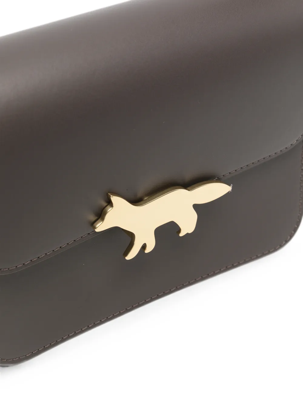 Maison Kitsuné Leren schoudertas met vossenplakkaat Bruin