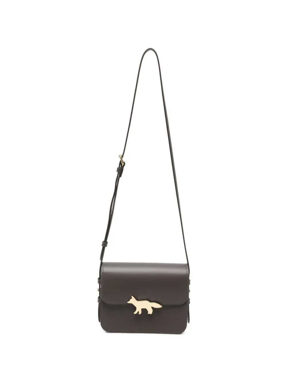 Maison Kitsuné fox-plaque leather shoulder bag - Braun