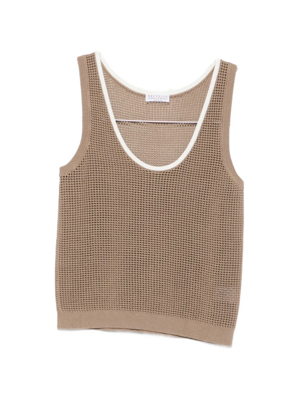 Brunello Cucinelli Contrast-trim Open-knit Tank Top In Nude