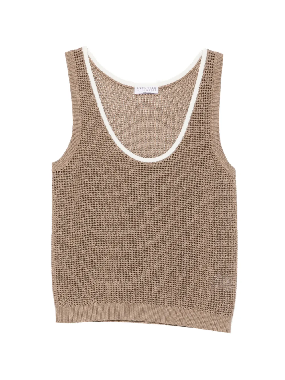 Brunello Cucinelli contrast-trim open-knit tank top - Toni neutri