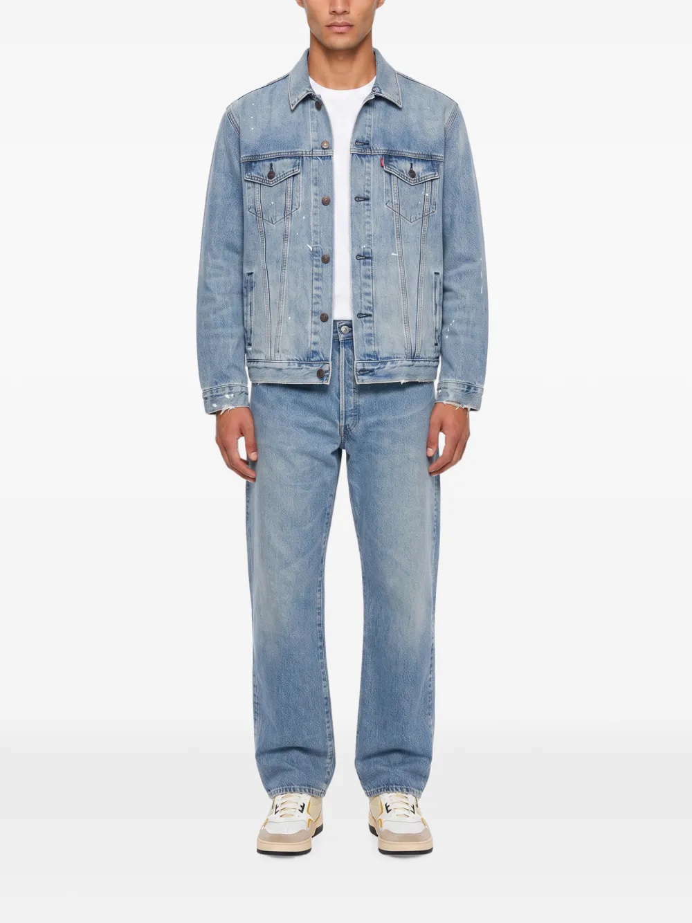Levi's Type III paint-splatter peace-sign denim jacket Blauw