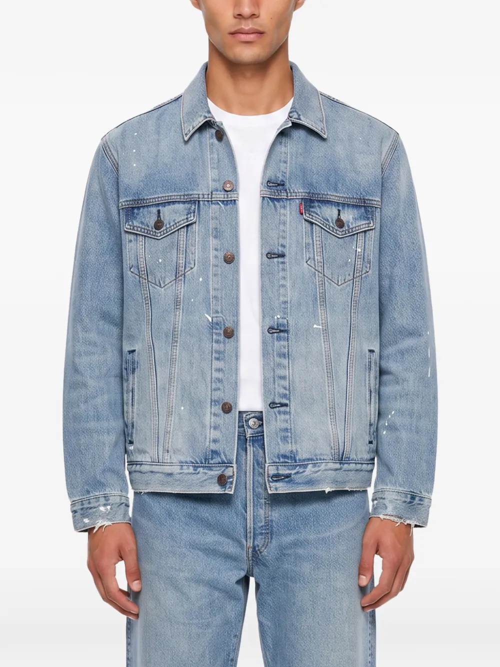 Levi's Type III paint-splatter peace-sign denim jacket Blauw