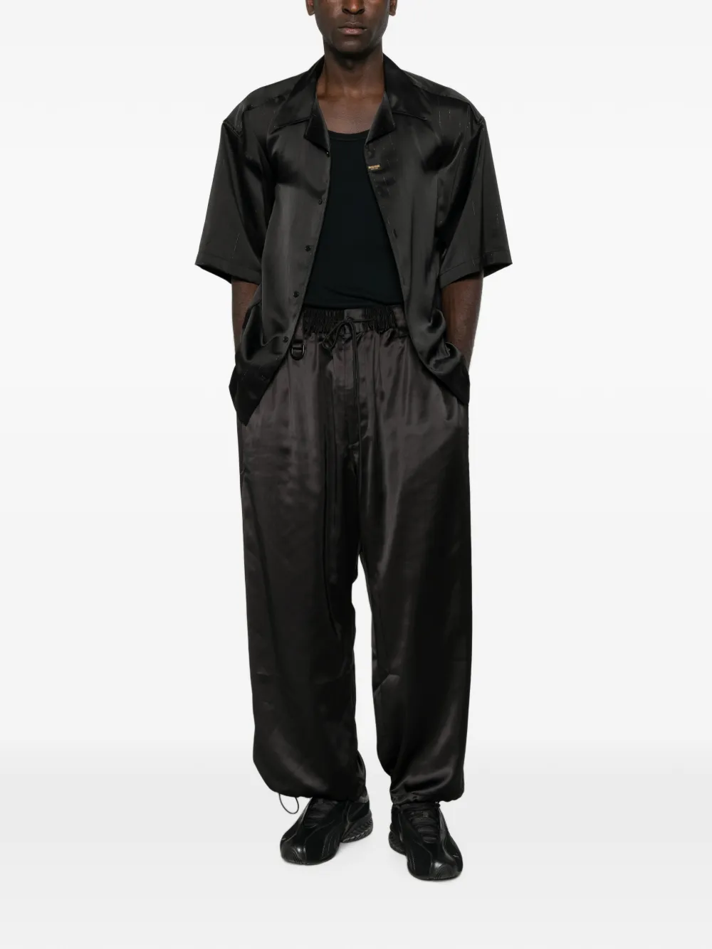Y-3 Satijnen broek met trekkoord Zwart