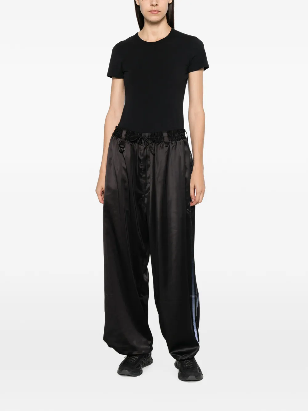 Y-3 Satijnen broek met trekkoord Zwart
