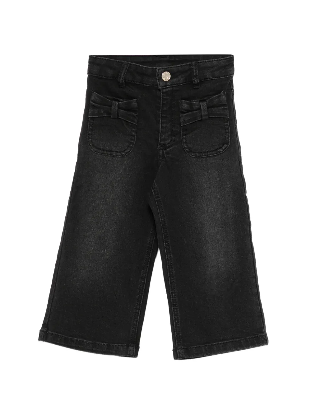 TWINSET Kids bow-detail faded-effect jeans - Nero
