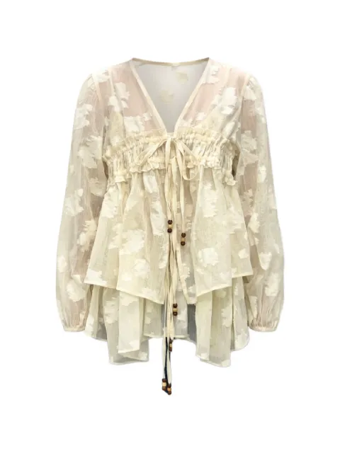 épingler floral-motif ruffled cardigan