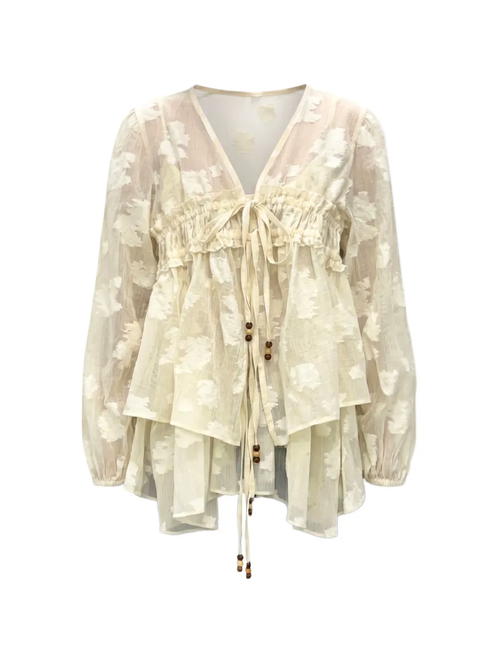 épingler floral-motif ruffled cardigan - Nude