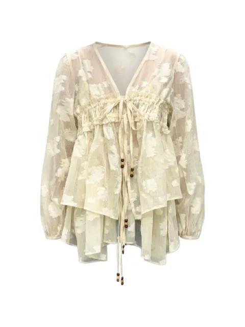épingler floral-motif ruffled cardigan