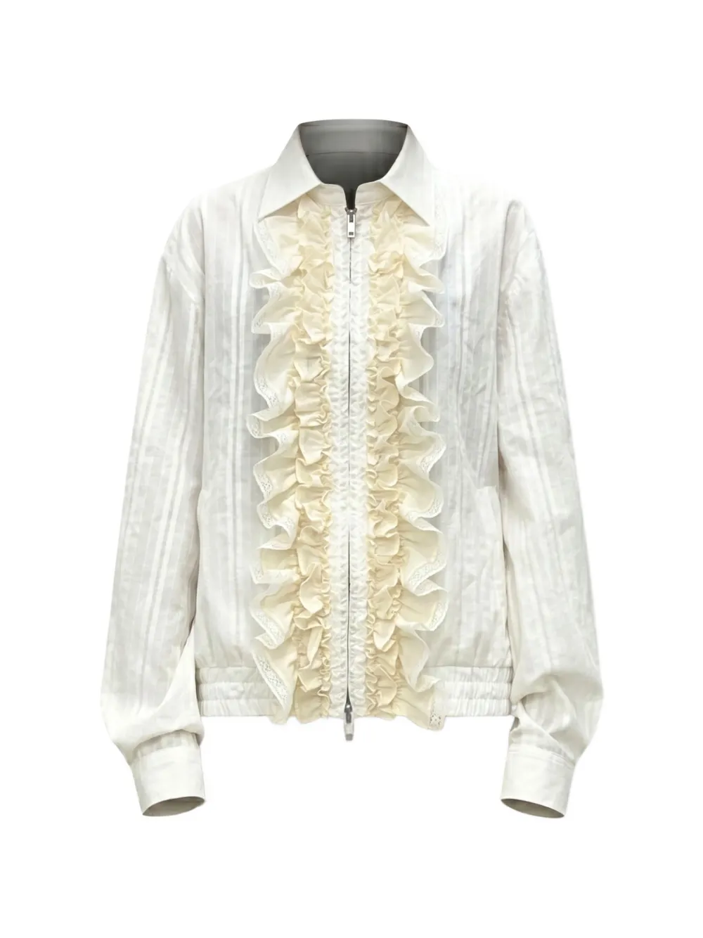 épingler ruffled-trim striped jacket - Bianco