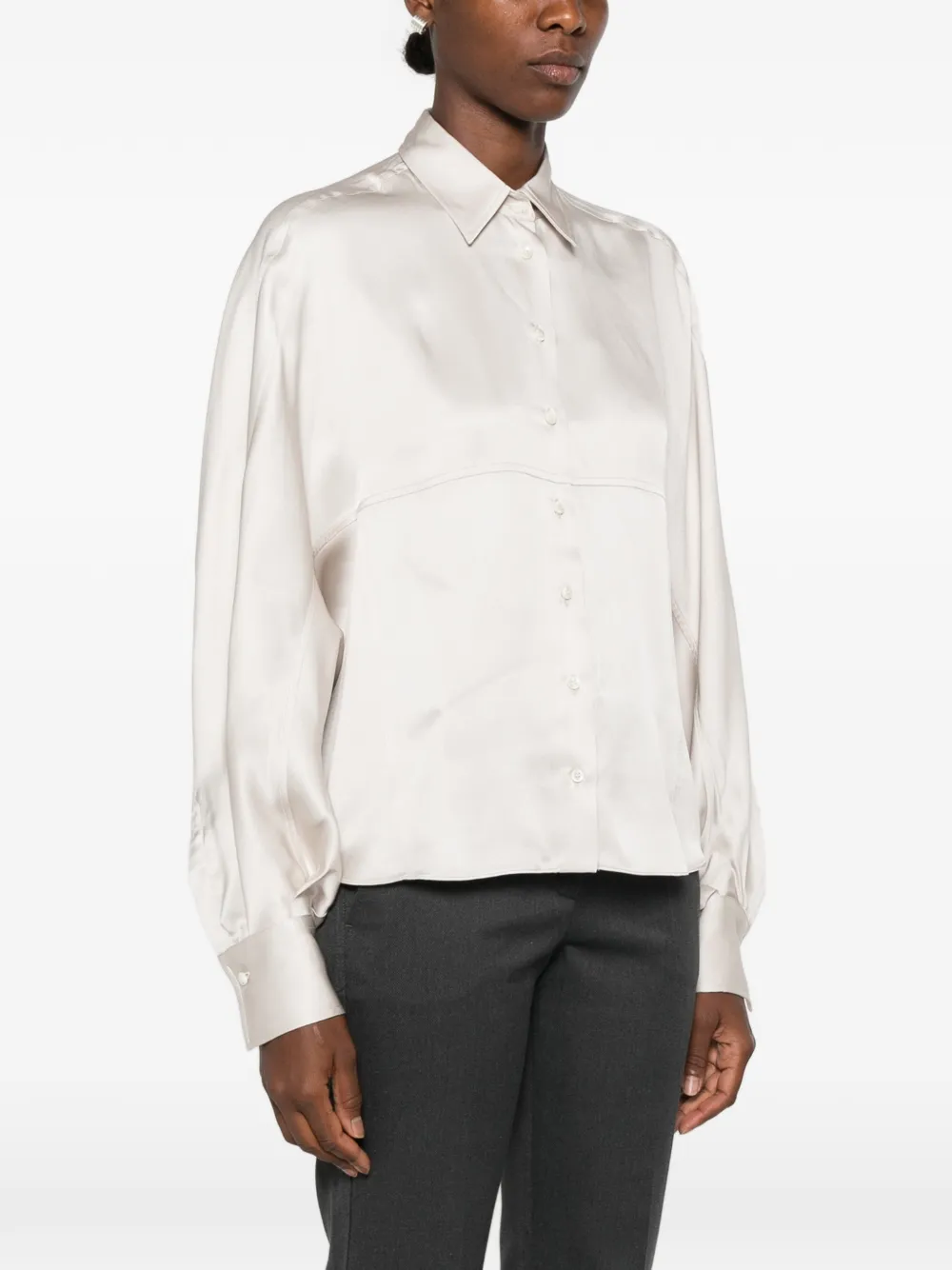 Brunello Cucinelli Zijden blouse met vleermuismouwen Grijs