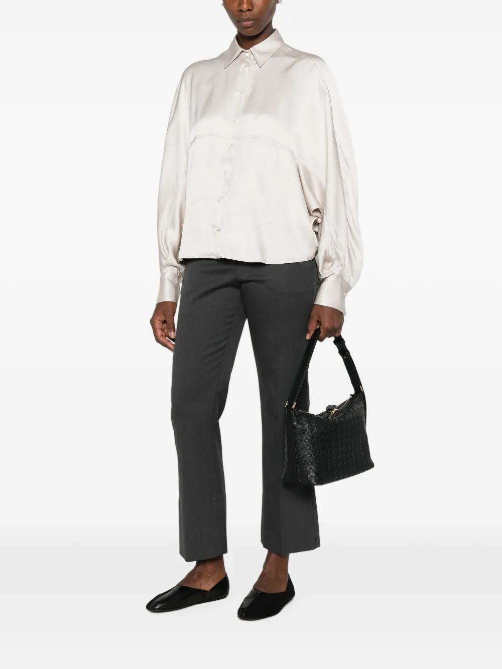 Brunello Cucinelli Zijden blouse met vleermuismouwen Grijs