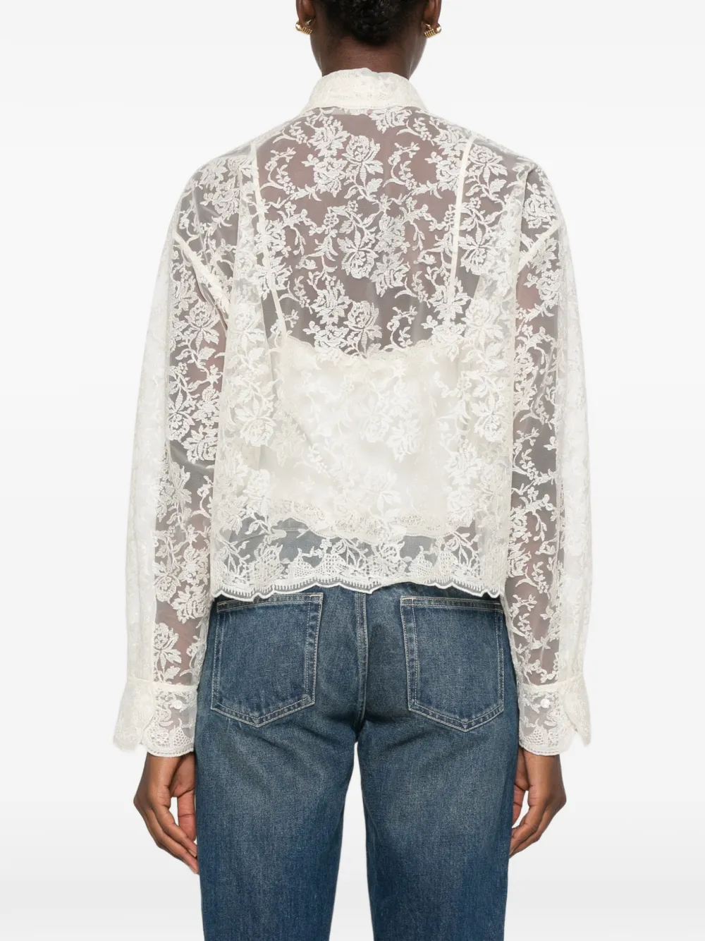 Ermanno Scervino Blouse met gewelfde zoom en bloemenkant Wit