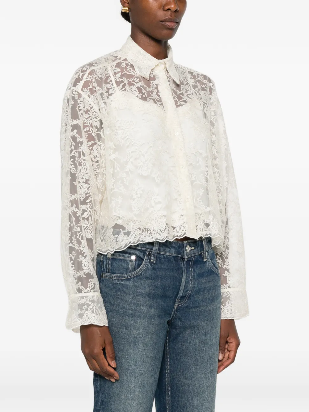 Ermanno Scervino Blouse met gewelfde zoom en bloemenkant Wit