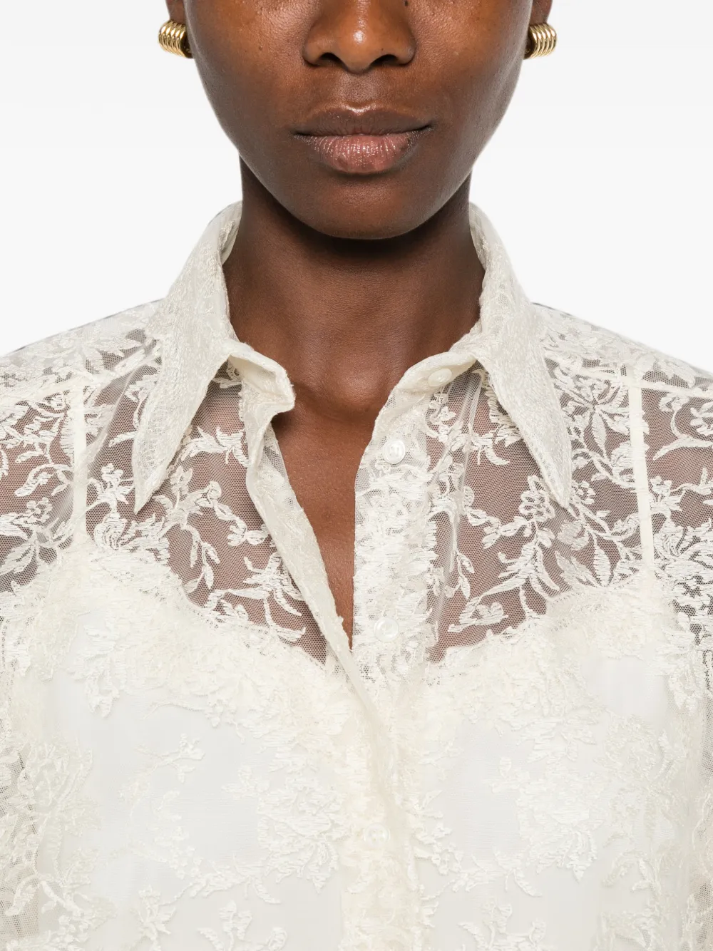 Ermanno Scervino Blouse met gewelfde zoom en bloemenkant Wit