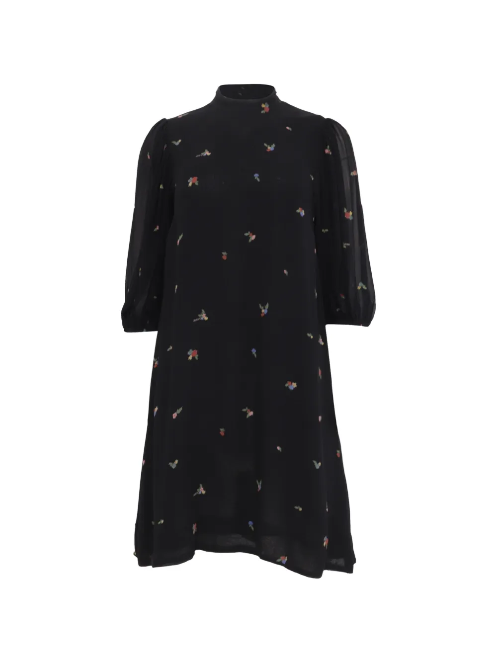 GANNI Gathered floral-print mini dress - Nero