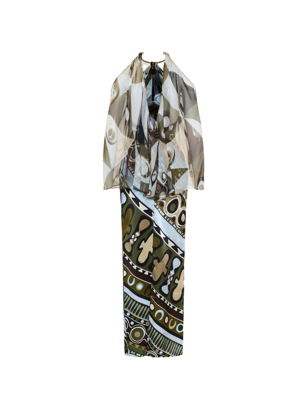PUCCI Zijden-chiffon maxi-dress met Iride-print Groen