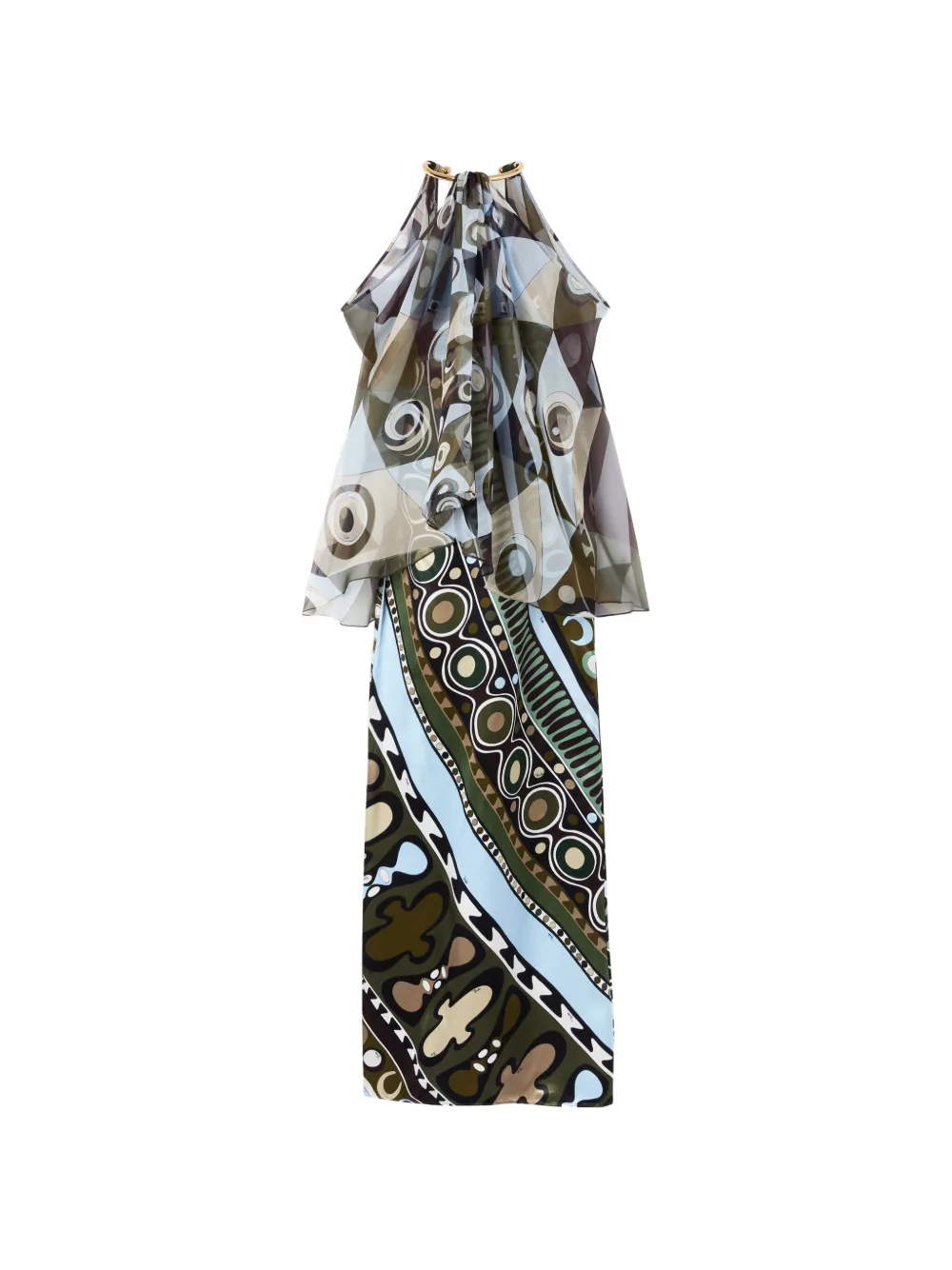 PUCCI Zijden-chiffon maxi-dress met Iride-print Groen