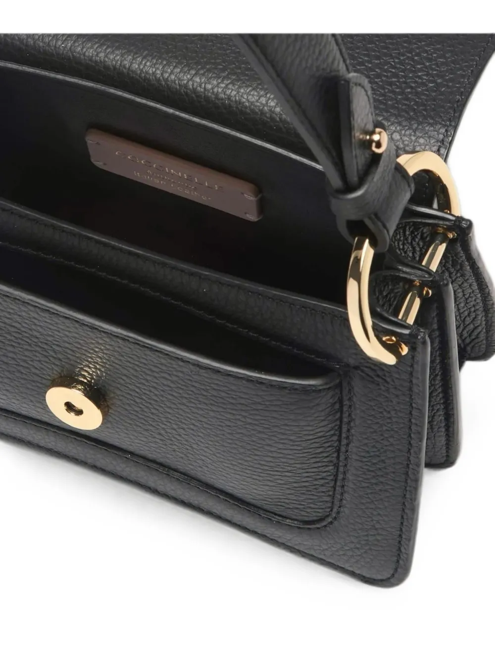 Coccinelle Mini-shopper van gekorreld leer met logo-plakkaat Zwart