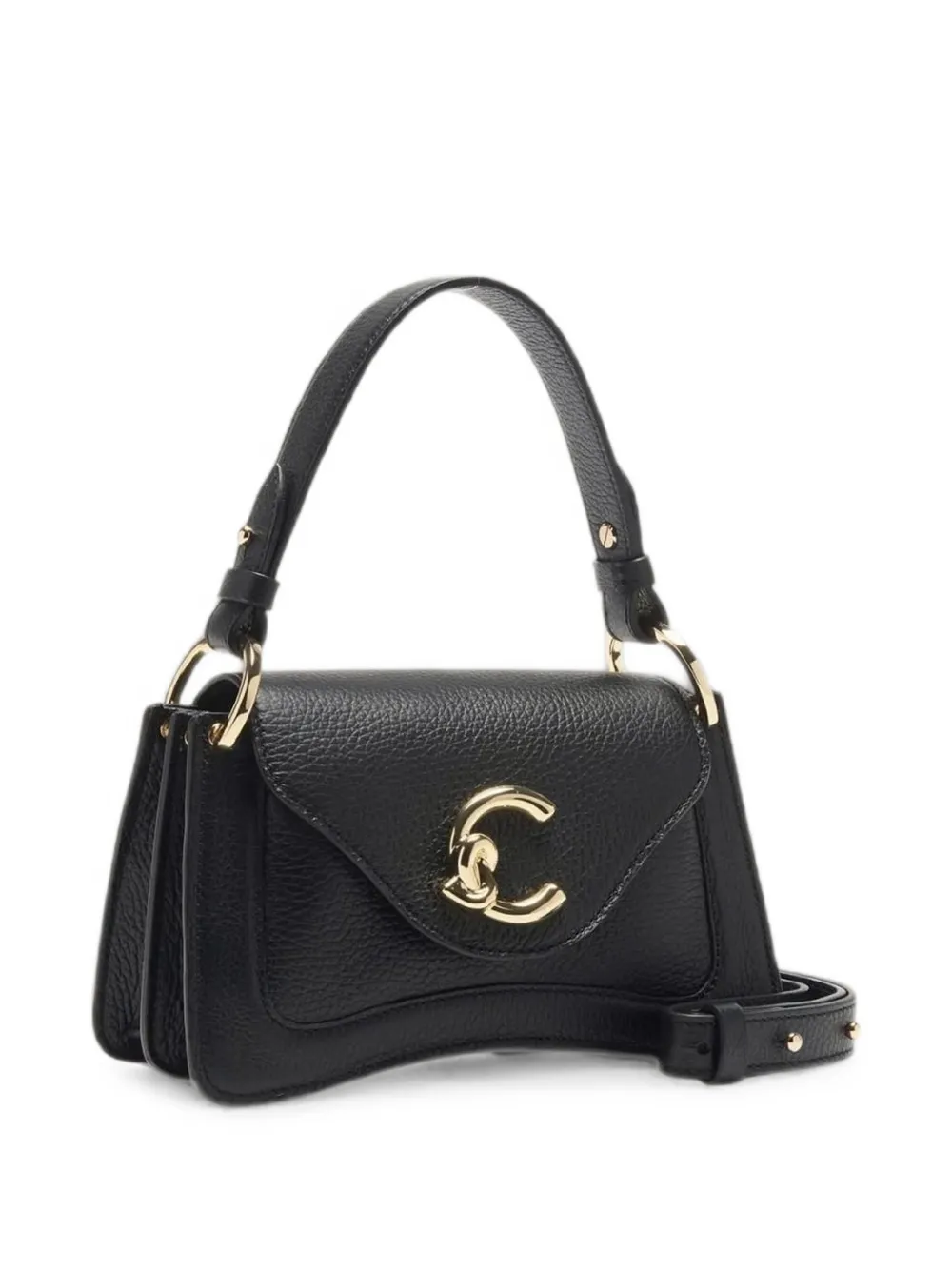 Coccinelle Mini-shopper van gekorreld leer met logo-plakkaat Zwart