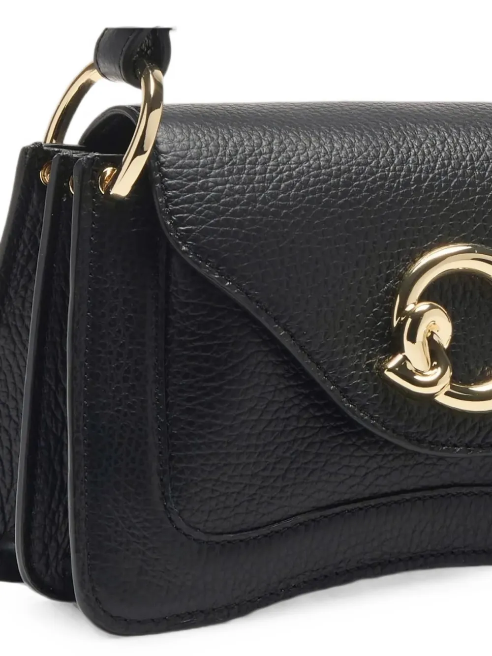 Coccinelle Mini-shopper van gekorreld leer met logo-plakkaat Zwart