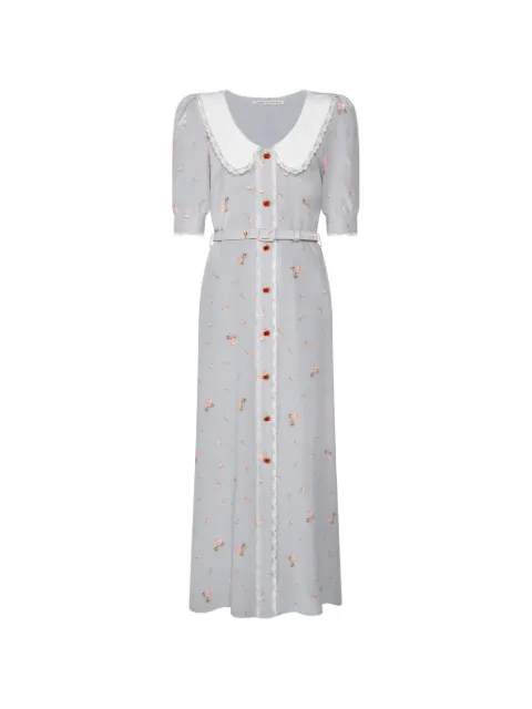 Alessandra Rich vestido midi con estampado floral y ribete de encaje