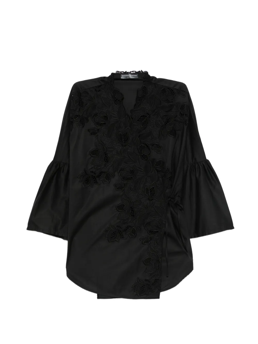Ermanno Scervino lace-embellished ruffled-sleeve blouse - Black
