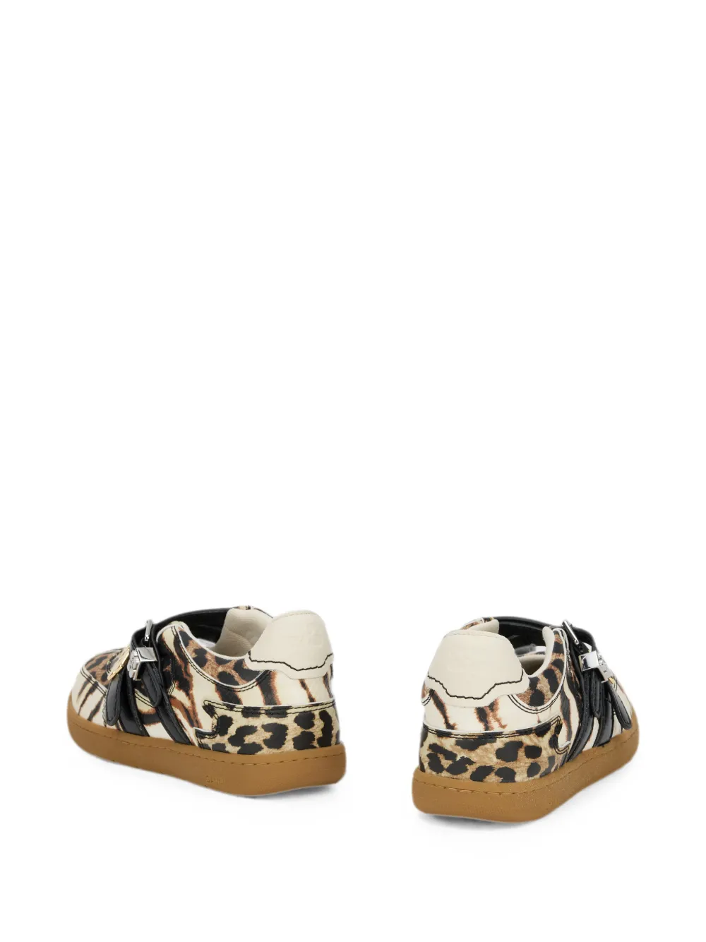 GANNI animal-print buckle ballet flats Beige
