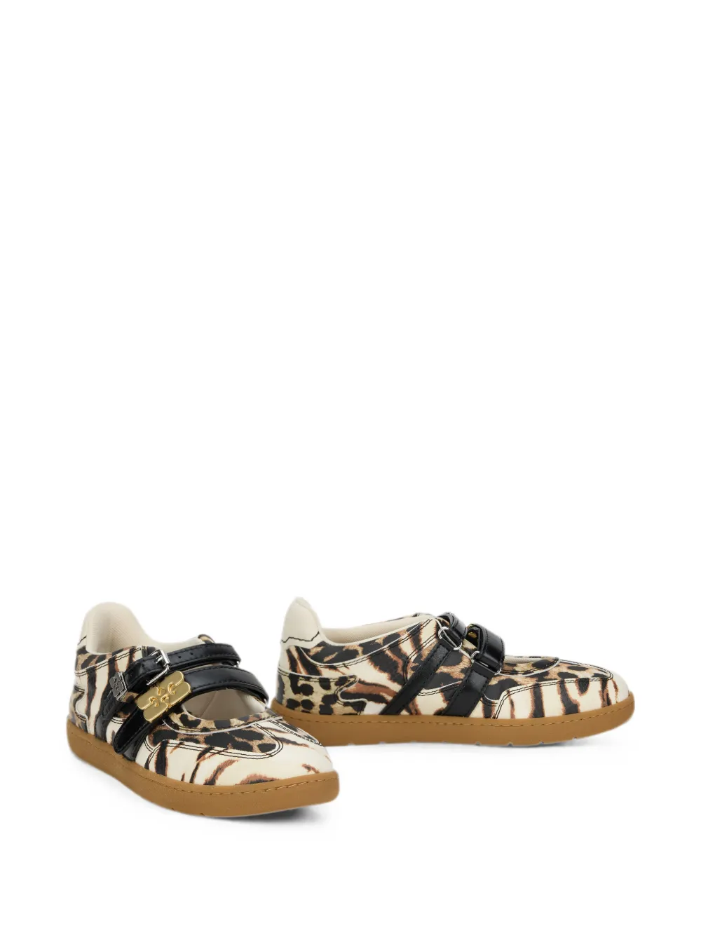 GANNI animal-print buckle ballet flats Beige