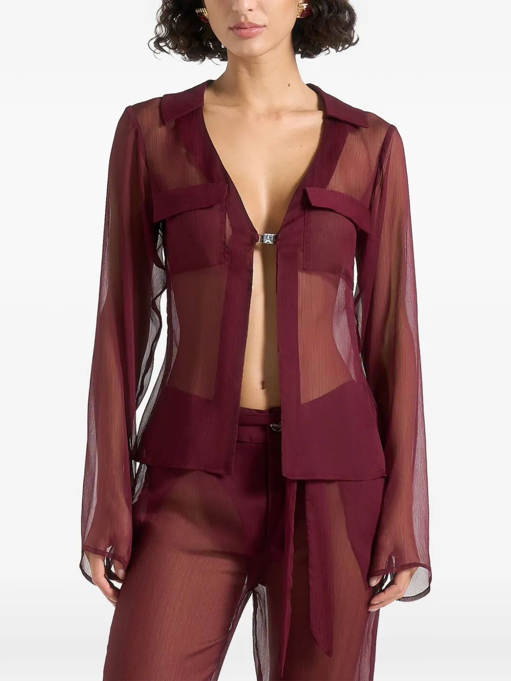 Manière De Voir Sheer Shirt With Clasp In Red