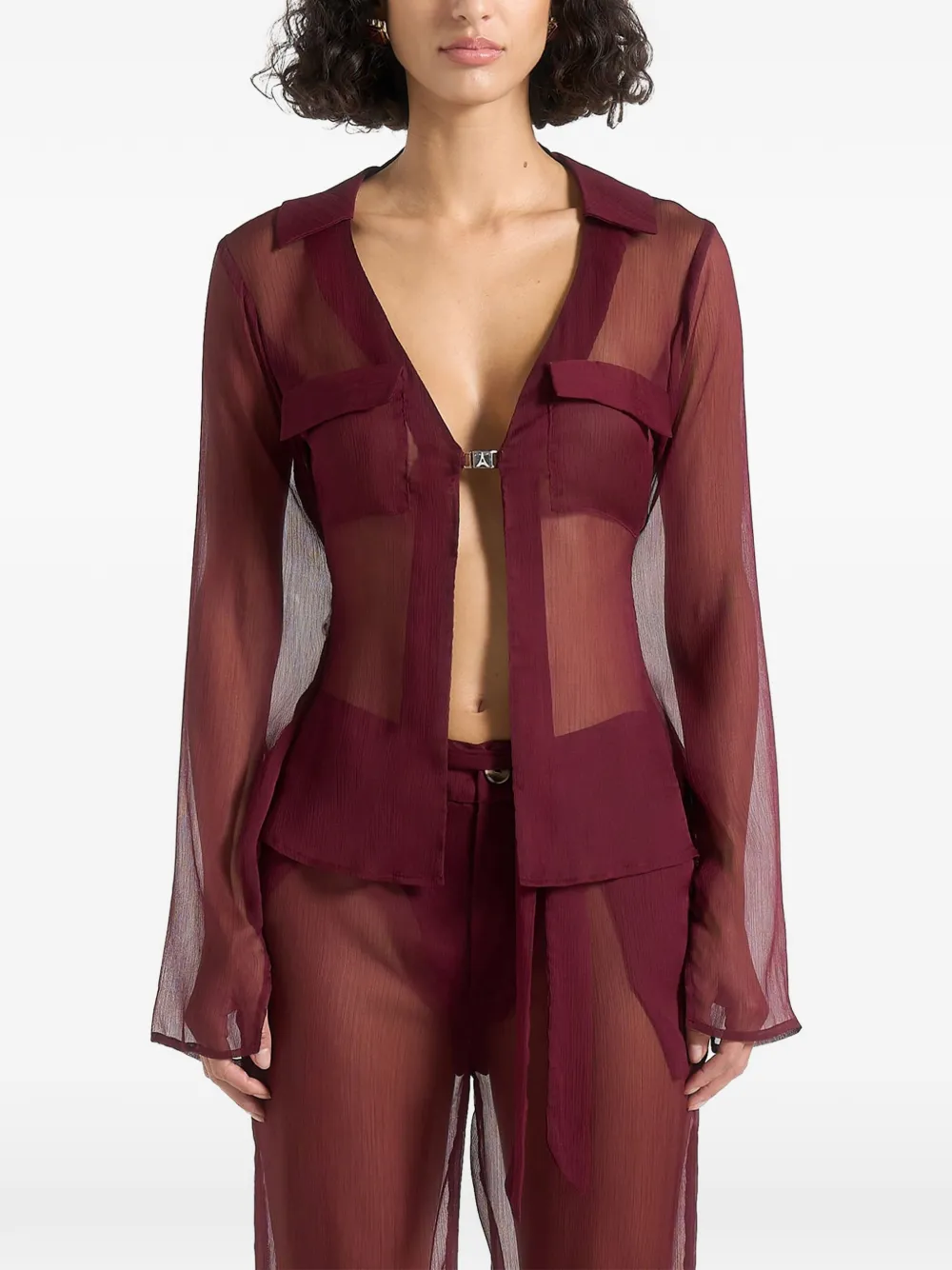 Manière De Voir Doorzichtige blouse met gesp Rood