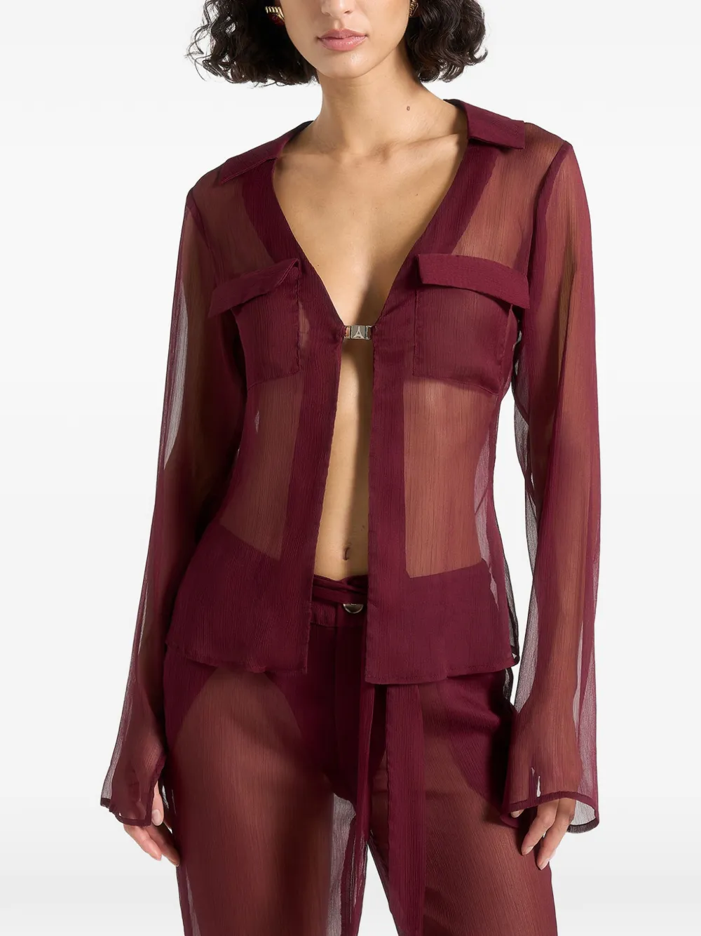 Manière De Voir Doorzichtige blouse met gesp Rood