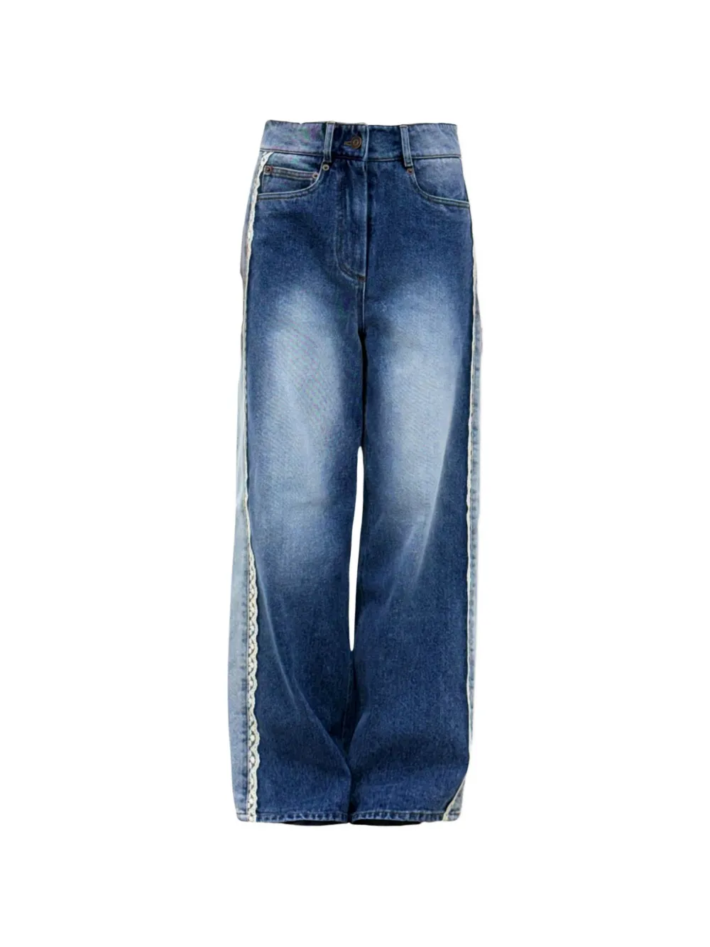 épingler lace-trim wide-leg jeans - Blau