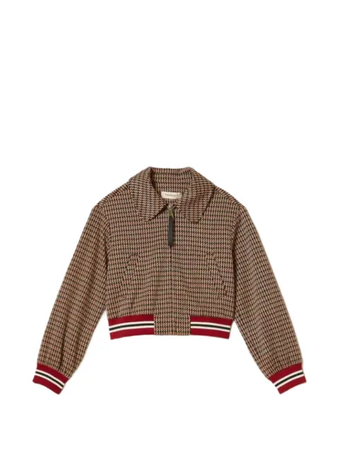 TWINSET Kids chaqueta bómber con motivo pied de poule y ribete de rayas