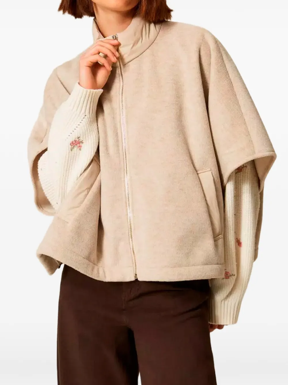 TWINSET Poncho met hoge hals en rits Beige