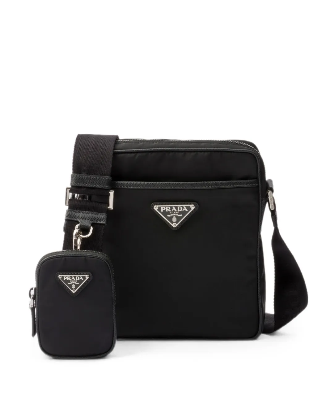 Prada logo-plaque pouch messenger bag - Nero
