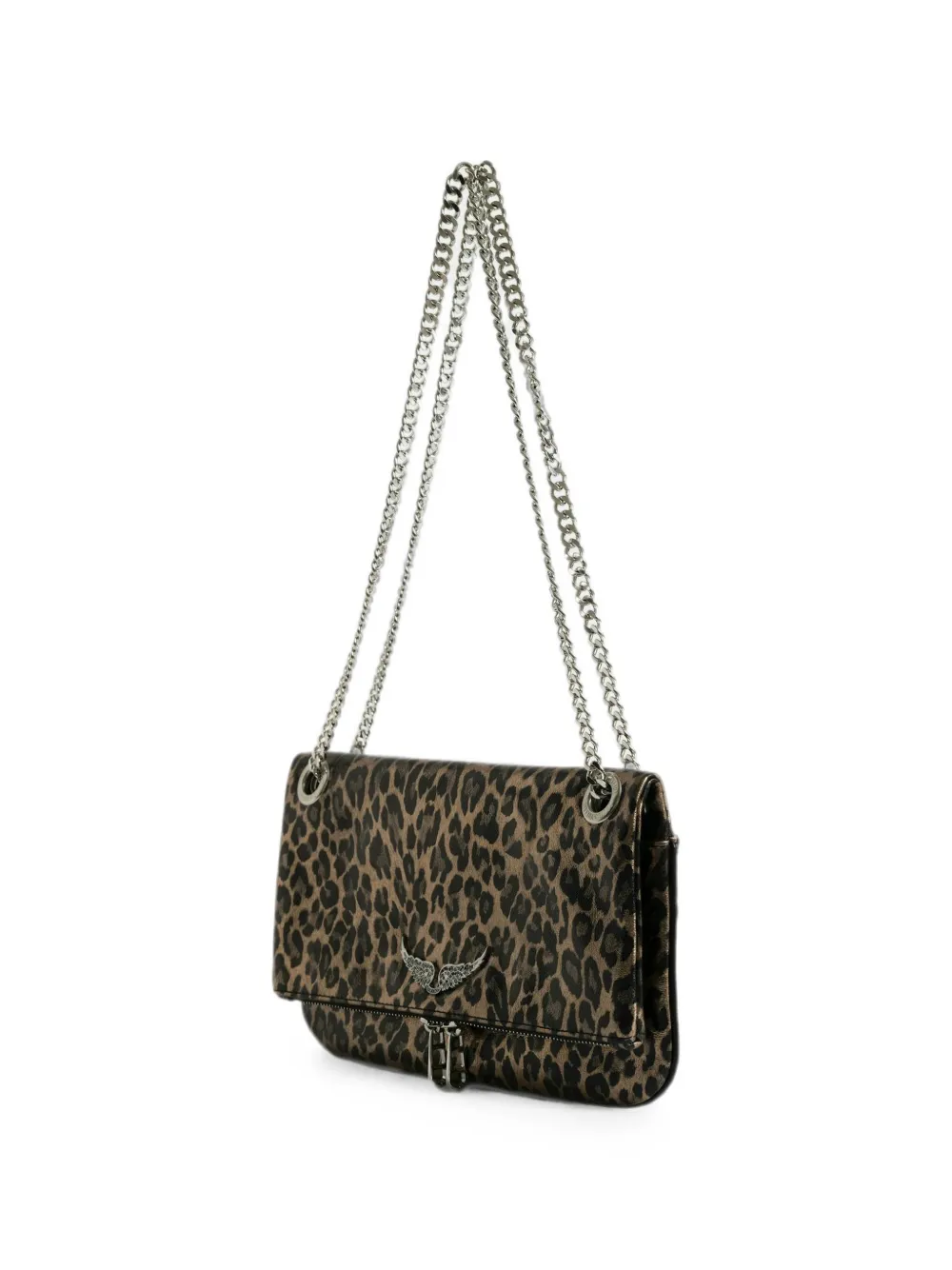 Zadig&Voltaire Rock II leren schoudertas met luipaard-print Bruin