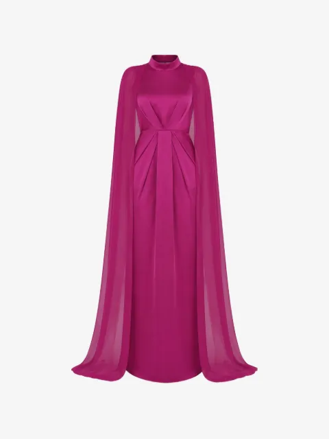 Theia Vestido de festa longo Phillipa plissado com detalhe de pelerine