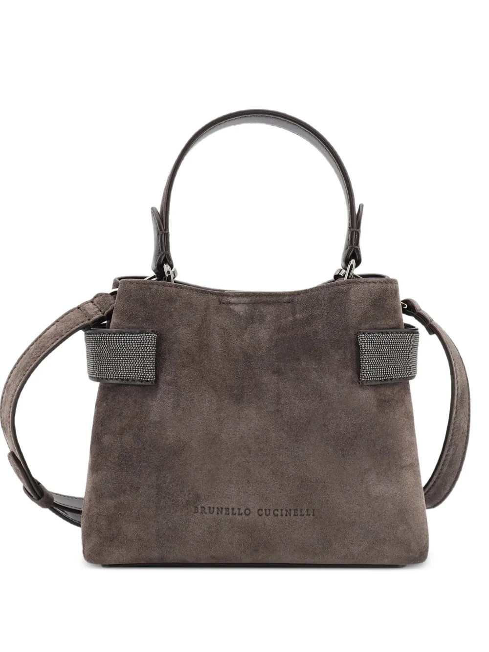 Brunello Cucinelli mini Essence Monili-embellished suede tote bag - Grey