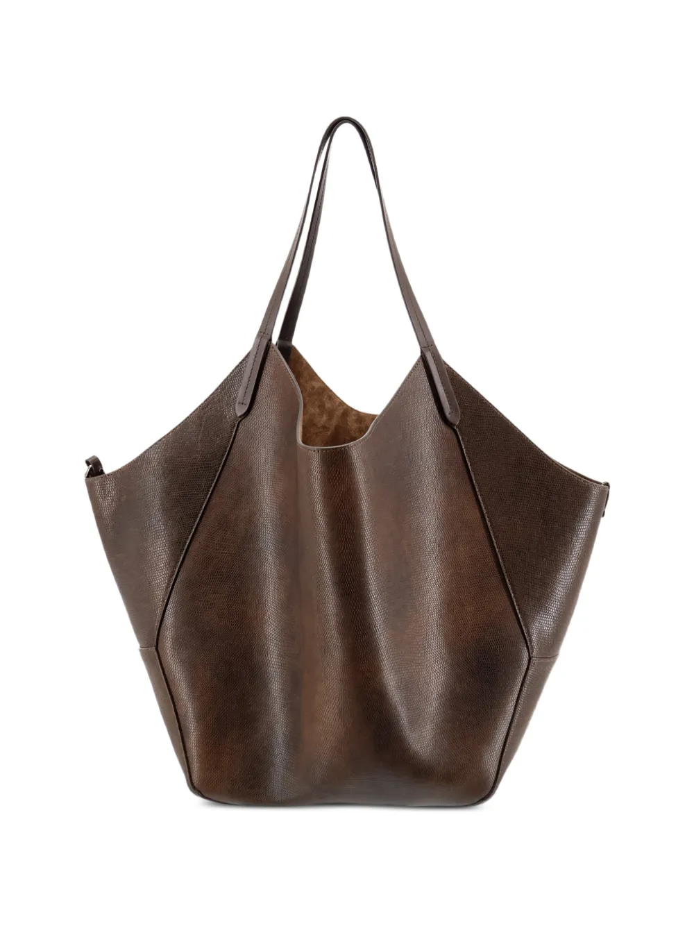 Brunello Cucinelli lizard-effect leather bucket bag - Brown