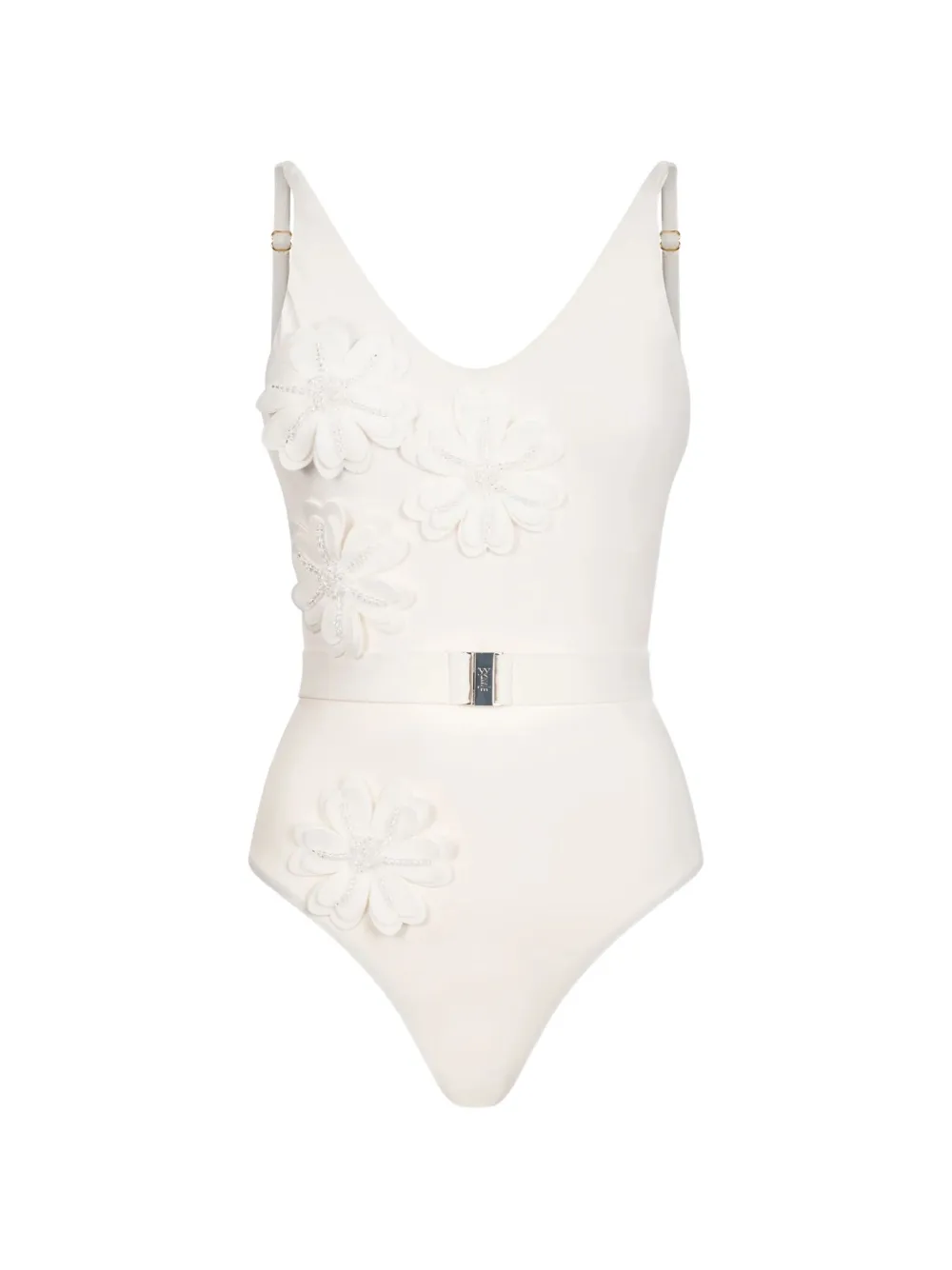 BIKINVILLE floral-appliqué swimsuit - Bianco